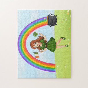 Süße Anime-Rothaarige am St. Patrick's Day   Puzzle