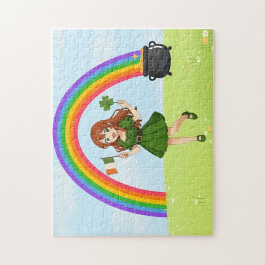 Süße Anime-Rothaarige am St. Patrick's Day Puzzle (Vertikal)