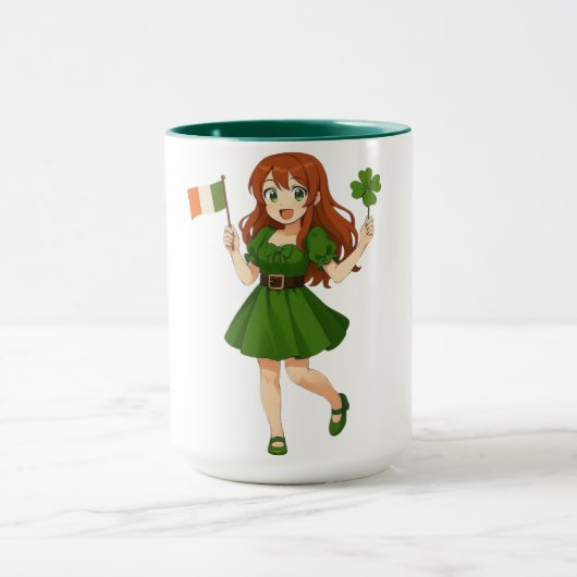Süße Anime-Rothaarige am St. Patrick's Day Tasse (Zentrum)