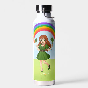 Süße Anime-Rothaarige am St. Patrick's Day Trinkflasche