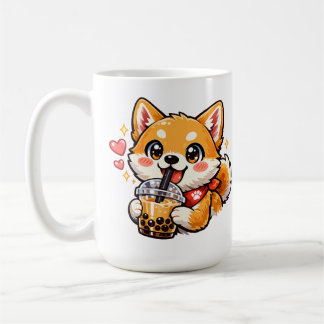 Süße Anime Shiba Inu trinkt Bubble Tea Kawaii Kaffeetasse