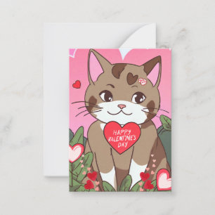 Süße Anime Valentinstagskatze Mitteilungskarte