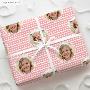 Süße Aprikosen-Rosa-Herzen Kinder-Geburtstagsfoto Geschenkpapier