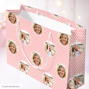 Süße Aprikosen-Rosa-Herzen Kinder-Geburtstagsfoto Große Geschenktüte