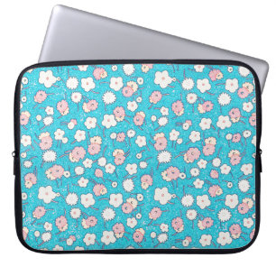 Süße Aqua-Blau-Vintage-Blumen-Laptop-Hülle Laptopschutzhülle