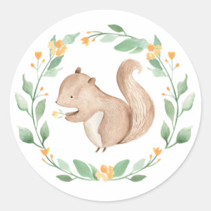 Süße Aquarell-Baby-Eichhörnchen-Grünkrone Runder Aufkleber