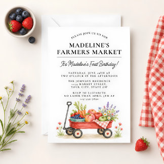 Süße Aquarell-Bauernmarkt-Erster-Geburtstag Einladung