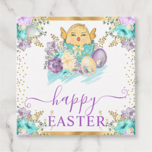Süße Aquarell-Blumen-Küken und Eier Ostern Geschenkanhänger