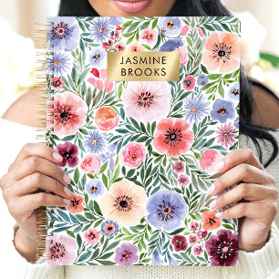 Süße Aquarell-Blumen mit individuellem Namen Planer