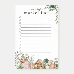 Süße Aquarell-Einkaufsliste mit Monogramm Post-it Klebezettel