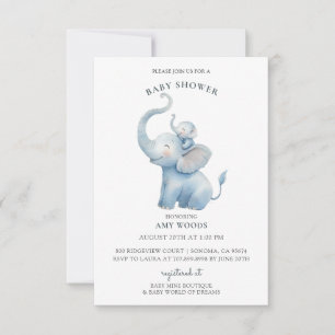 Süße Aquarell-Elefanten-Baby-Party Einladung