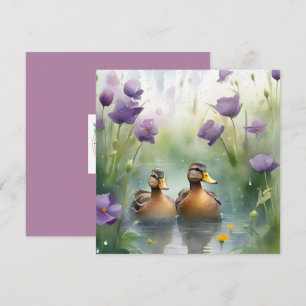 Süße Aquarell-Ente mit Wildblumen leer Karte