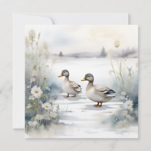 Süße Aquarell-Enten und Gänseblümchen Blanko Karte