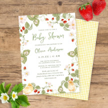 Süße Aquarell-Erdbeer-Küken-Baby-Party