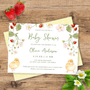 Süße Aquarell-Erdbeer-Küken-Baby-Shower Einladung
