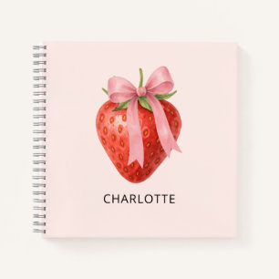 Süße Aquarell-Erdbeer-Schleife Coquette-Skizze Notizblock