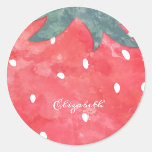 Süße Aquarell-Erdbeere Runder Aufkleber
