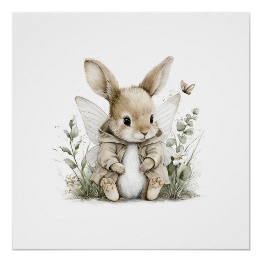 Süße Aquarell-Fee-Hasen-Illustration Poster (Vorderseite)