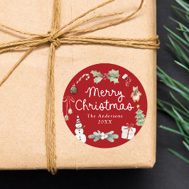 Süße Aquarell-Illustrationen Frohe Weihnachten Runder Aufkleber