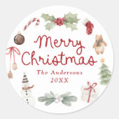 Süße Aquarell-Illustrationen Frohe Weihnachten Runder Aufkleber (Vorderseite)