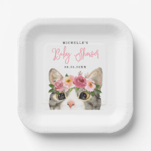 Süße Aquarell-Kätzchen-Mädchen-Baby-Party Pappteller