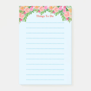 Süße Aquarell-Rosa-Blumen Lined To-Do-Liste Post-it Klebezettel