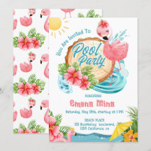 süße Aquarell-Rosa-Flamingo-Poolparty