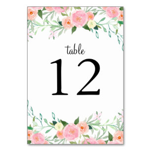 Süße Aquarell-Rosa-Pfirsich-Hochzeitstischkarten Tischnummer