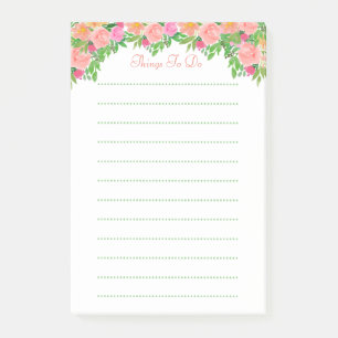 Süße Aquarell-Rosatöne Blumen Lined Things To Do Post-it Klebezettel