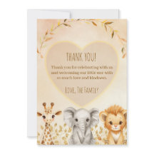Süße Aquarell-Safari-Baby-Shower-Dankeskarten