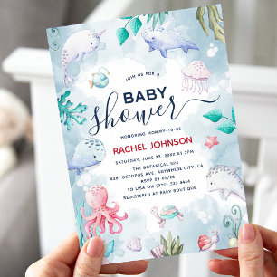 Süße Aquarell Unter dem Meer Baby-Party Einladung