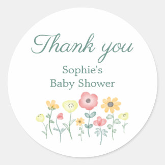 Süße Aquarell-Wildblumen-Baby-Shower Danke Runder Aufkleber