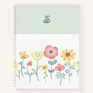 Süße Aquarell-Wildblumen mit Monogramm-Notizbuch Notizblock