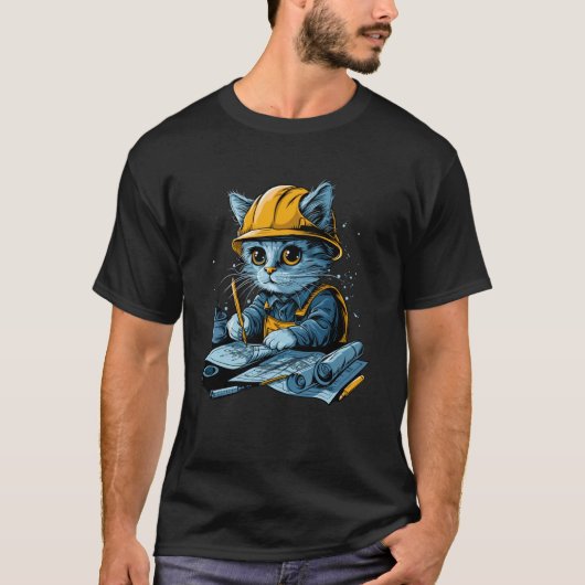 Süße arbeitende Katze Bauingenieur Technikerin T-Shirt (Vorderseite)
