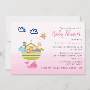 Süße Arche für Dschungeltiere  Baby Shower Rosa Einladung