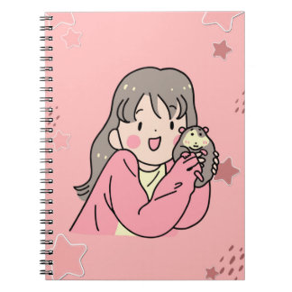 Süße ästhetische Mädchen-Illustration Rosa Spiral- Notizblock