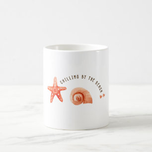 Süße ästhetische Pfirsich-Strand-Seestern-Meeressc Kaffeetasse