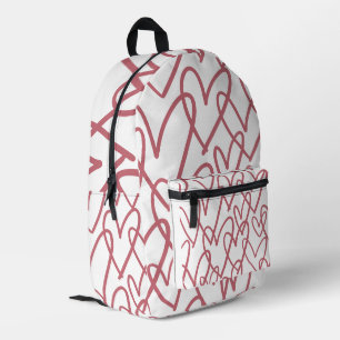Süße ästhetische rosa Herzen Linienkunst Muster Ru Bedruckter Rucksack