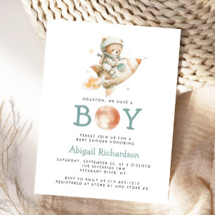 Süße Astronaut-Teddybär-Junge-Baby-Shower-Einladun Postkarte