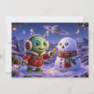 Süße Außerirdische und Schneemann-Weihnachtskarte Feiertagskarte