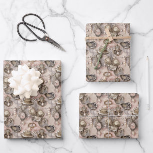 süße Austernschalen Perlen gekachelt  Geschenkpapier Set