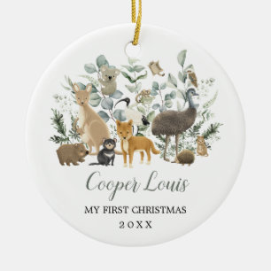 Süße australische Tiere Grün Baby 1. Weihnachten Keramik Ornament