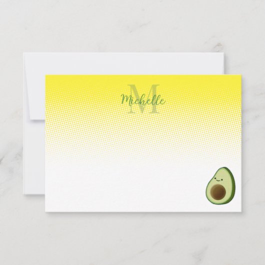 Süße Avocado-Zeichnung Personalisiertes Monogramm Mitteilungskarte (Vorderseite)