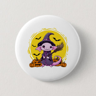 Süße Axolotl-Hexe Halloween Button