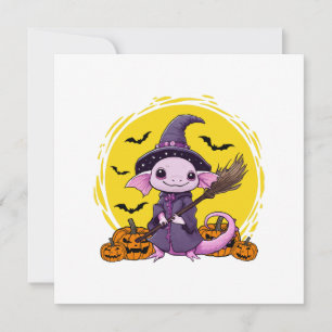 Süße Axolotl-Hexe Halloween Einladung