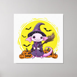 Süße Axolotl Hexe Halloween Leinwanddruck