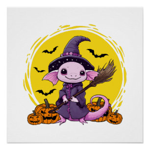 Süße Axolotl-Hexe Halloween Poster