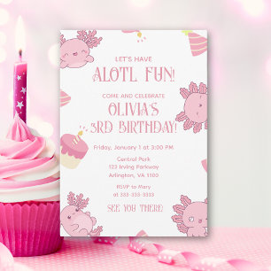Süße Axolotl Kinder Rosa Alotl Lustiger Geburtstag Einladung