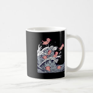 Süße Axolotls surfen auf einer Welle, lustige japa Kaffeetasse