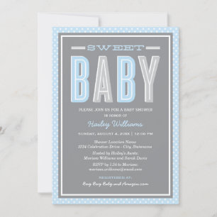 Süße Baby-Blau-Grau-Fette-Schrift-Babyshower für J Einladung